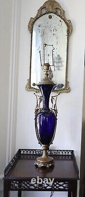 French Cobalt Glass Vase Table Lamp 1880s