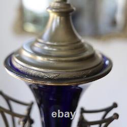 French Cobalt Glass Vase Table Lamp 1880s