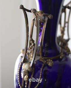 French Cobalt Glass Vase Table Lamp 1880s