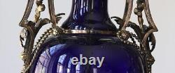 French Cobalt Glass Vase Table Lamp 1880s