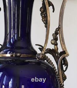 French Cobalt Glass Vase Table Lamp 1880s