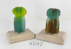 French Daum Nancy Pate de Verre Cactus Bookends by Joseph Hilton McConnico