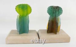 French Daum Nancy Pate de Verre Cactus Bookends by Joseph Hilton McConnico