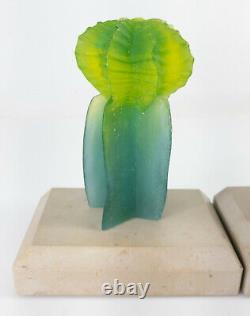 French Daum Nancy Pate de Verre Cactus Bookends by Joseph Hilton McConnico
