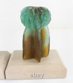 French Daum Nancy Pate de Verre Cactus Bookends by Joseph Hilton McConnico