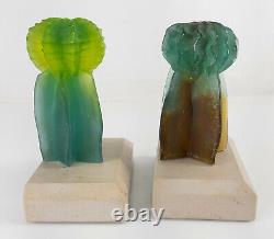 French Daum Nancy Pate de Verre Cactus Bookends by Joseph Hilton McConnico