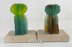 French Daum Nancy Pate de Verre Cactus Bookends by Joseph Hilton McConnico