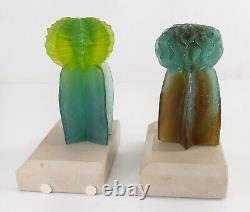 French Daum Nancy Pate de Verre Cactus Bookends by Joseph Hilton McConnico