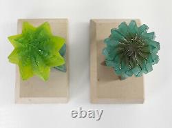 French Daum Nancy Pate de Verre Cactus Bookends by Joseph Hilton McConnico