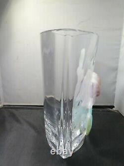 French Daum Pate De Verre Floral Glass On Clear Crystal Vase