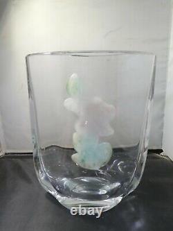 French Daum Pate De Verre Floral Glass On Clear Crystal Vase