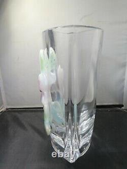 French Daum Pate De Verre Floral Glass On Clear Crystal Vase
