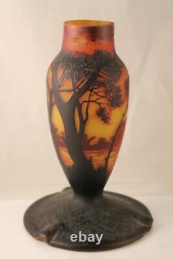 French Duquersil Cameo Glass Vase Trees Lake Landscape Paris