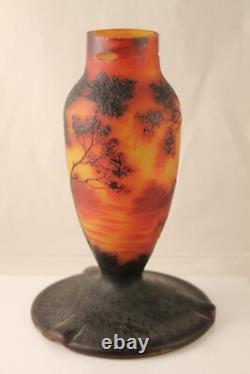 French Duquersil Cameo Glass Vase Trees Lake Landscape Paris