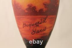 French Duquersil Cameo Glass Vase Trees Lake Landscape Paris