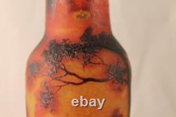 French Duquersil Cameo Glass Vase Trees Lake Landscape Paris