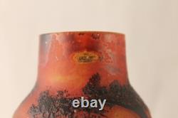 French Duquersil Cameo Glass Vase Trees Lake Landscape Paris
