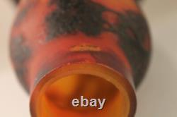 French Duquersil Cameo Glass Vase Trees Lake Landscape Paris