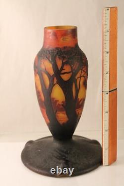 French Duquersil Cameo Glass Vase Trees Lake Landscape Paris