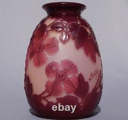 French Emile Galle Blown Out Soufle Vase Red Pink Clematis Flowers