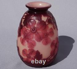 French Emile Galle Blown Out Soufle Vase Red Pink Clematis Flowers