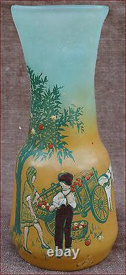 French Enameled Vase Picking Apple Legras Paris 1900