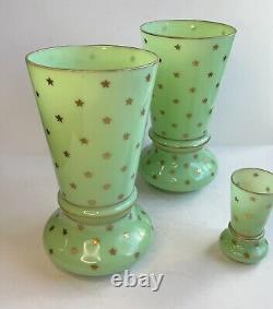 French Gilt-Decorated Opaline Vase Set France, Portieux Vallerysthal RARE