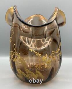 French Glass Vase Art Nouveau Bohemian Enamel Optic Bronze Gilt Legras Leveille