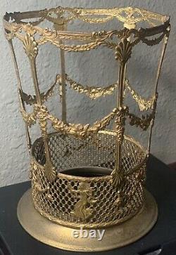 French Gold Brass Gilt Ormolu Filigree Blue Glass Vase Carr & Co Empire Ware VTG