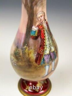French Hand Painted Enamel 4.5 Inches Tall Vase Artist Signed