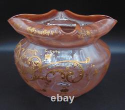 French Legras Apricot to Neodymium/ Alexandrite Enameled Floral Art Glass Vase