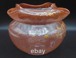 French Legras Apricot to Neodymium/ Alexandrite Enameled Floral Art Glass Vase