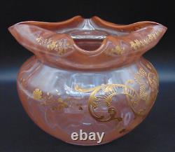 French Legras Apricot to Neodymium/ Alexandrite Enameled Floral Art Glass Vase