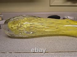 French Legras & Cie Circa 1898 Splatter Art Heavy Light Green Glass Vase. 12