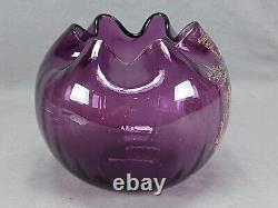 French Legras Hand Enameled Fiddler Amethyst Glass Rose Bowl Vase C. 1900