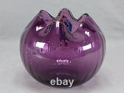 French Legras Hand Enameled Fiddler Amethyst Glass Rose Bowl Vase C. 1900