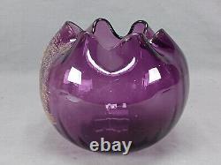 French Legras Hand Enameled Fiddler Amethyst Glass Rose Bowl Vase C. 1900