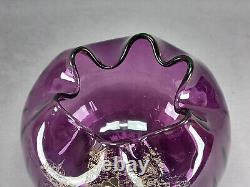 French Legras Hand Enameled Fiddler Amethyst Glass Rose Bowl Vase C. 1900