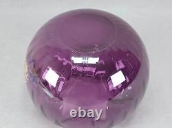 French Legras Hand Enameled Fiddler Amethyst Glass Rose Bowl Vase C. 1900