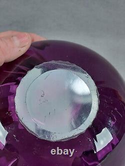 French Legras Hand Enameled Fiddler Amethyst Glass Rose Bowl Vase C. 1900