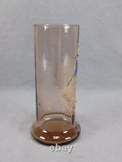 French Legras Hand Enameled Punchinello Amber Glass Spill Vase C. 1900