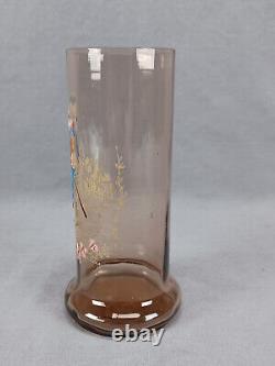 French Legras Hand Enameled Punchinello Amber Glass Spill Vase C. 1900