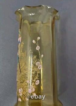 French Legras Hand Enameled Punchinello Amber Glass Spill Vase C. 1900