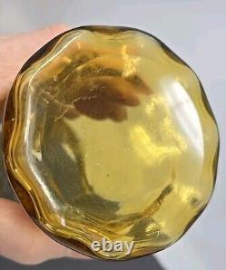 French Legras Hand Enameled Punchinello Amber Glass Spill Vase C. 1900