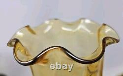 French Legras Hand Enameled Punchinello Amber Glass Spill Vase C. 1900