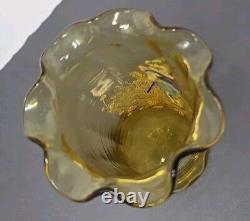 French Legras Hand Enameled Punchinello Amber Glass Spill Vase C. 1900