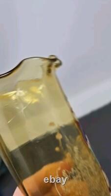 French Legras Hand Enameled Punchinello Amber Glass Spill Vase C. 1900