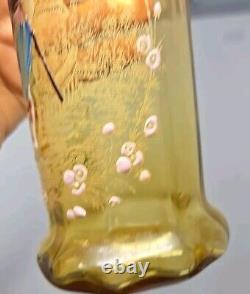 French Legras Hand Enameled Punchinello Amber Glass Spill Vase C. 1900