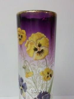 French Legras Larmatine Art Nouveau 14 Vase, Enameled Pansies, c. 1910-25 (#1)