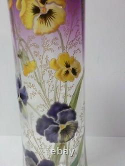 French Legras Larmatine Art Nouveau 14 Vase, Enameled Pansies, c. 1910-25 (#1)